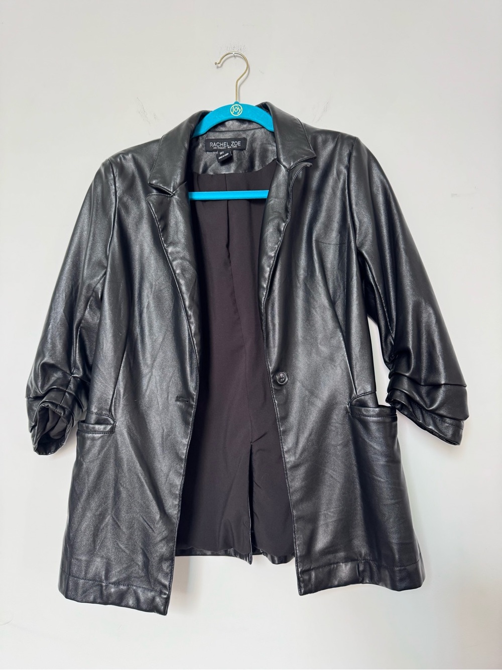 Rachel Zoe Black Faux Leather Single-Button Blazer
